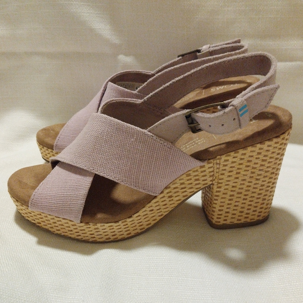 Toms Ibiza Lavender Canvas and Suede Block Heeled Low Platform Sandal - Picture 3 of 11
